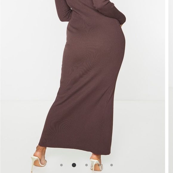 Pretty Little Thing Chocolate Ribbed Button Up Knitted Maxi Dress Small - Picture 2 of 6